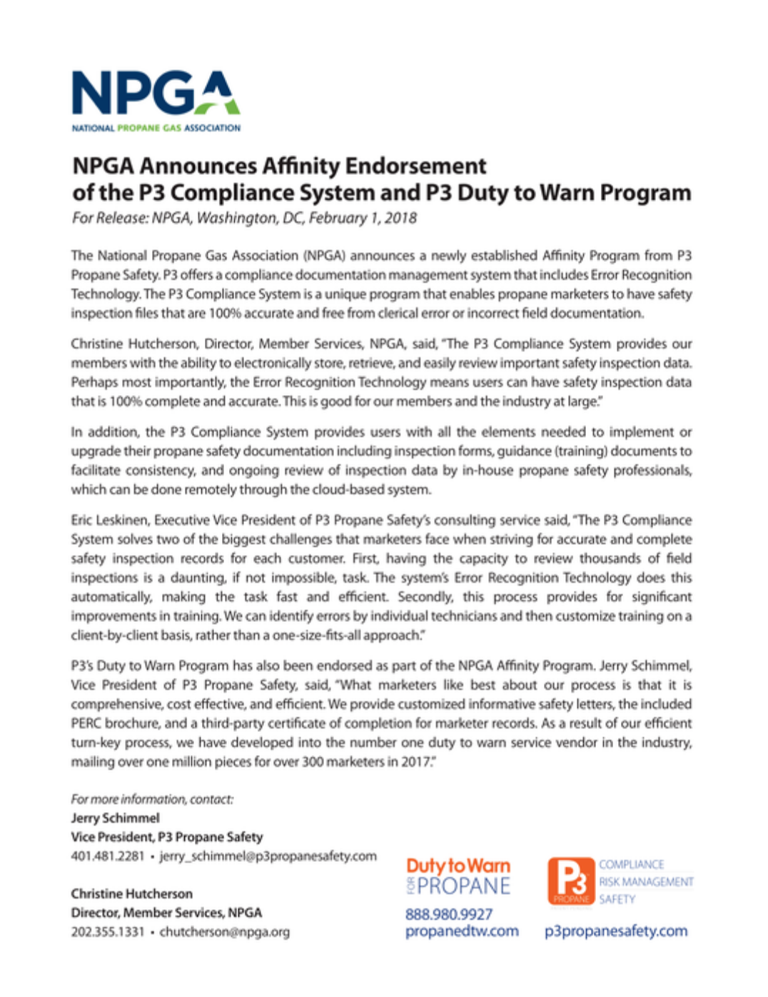 NPGA Announces AÂ¬ffinity Endorsement of the P3 Compliance System and P3 Duty to Warn Program